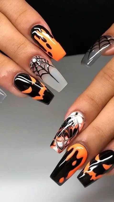 Halloween Orange And Black Nails 