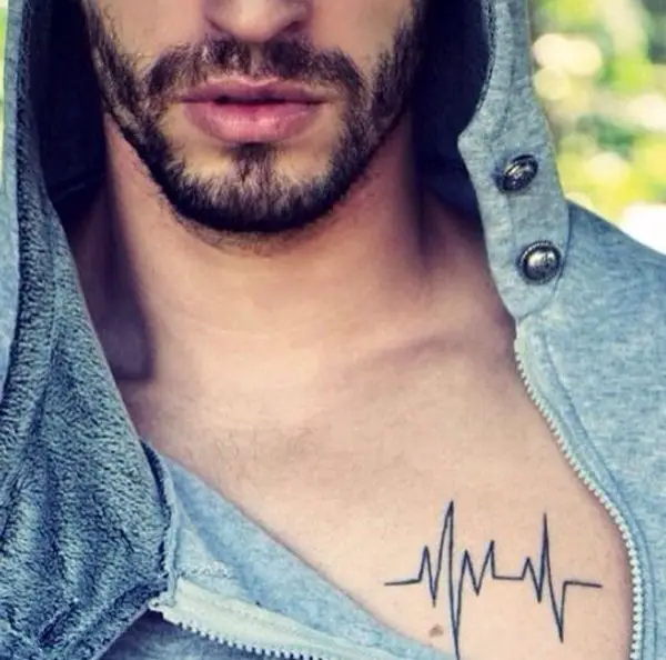 Simple Heartbeat Pec Tattoo