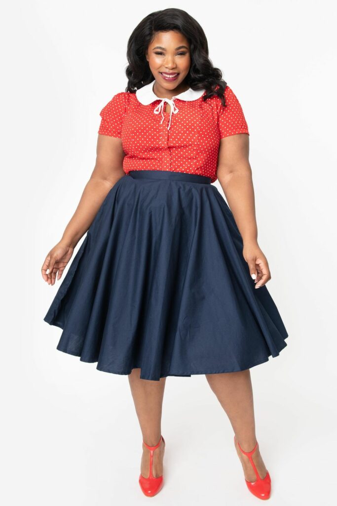 High Waisted A-Line Skirt With Polka Dots
