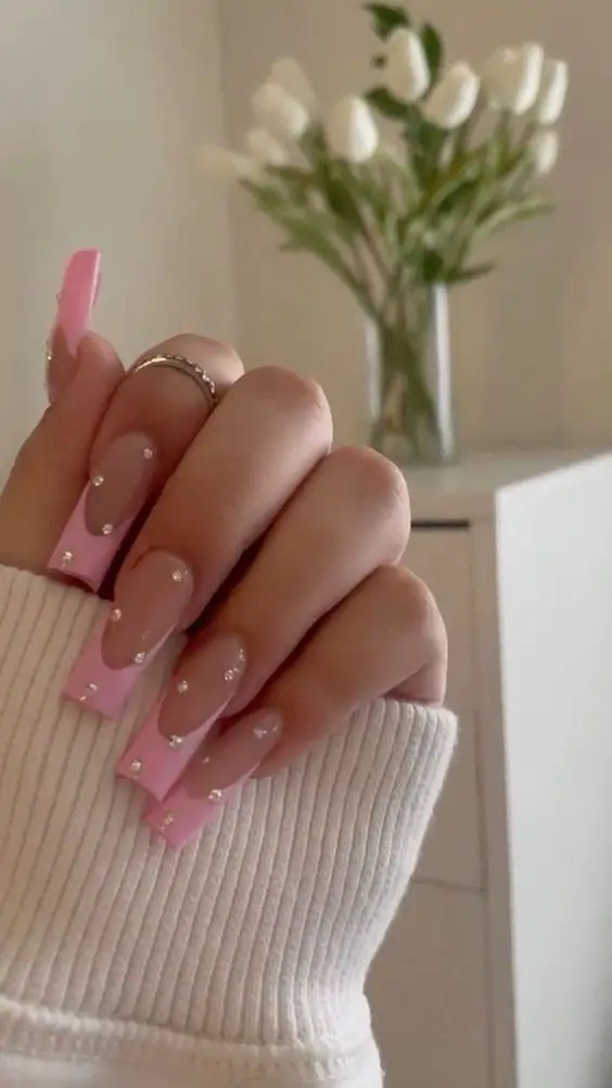 Light Pink French Tips With Stones