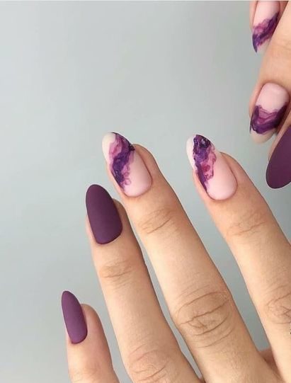 Matte Nails With Marble Design 