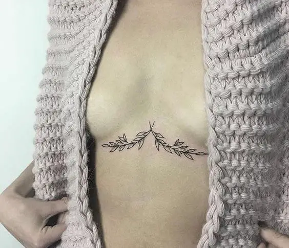 Minimalist Leaves Tattoo Under Chest 