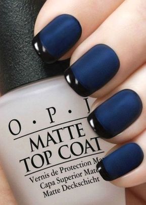 Navy Blue Nails With Black Tips 
