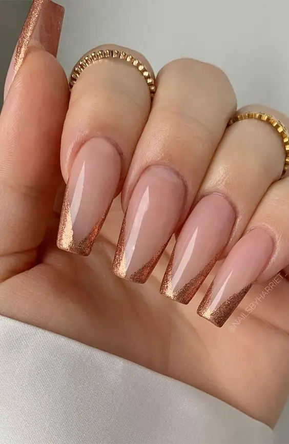 Nude Nails With Glitter French Tips 