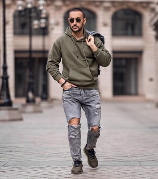 Oversized Hoodie With Ripped Jeans