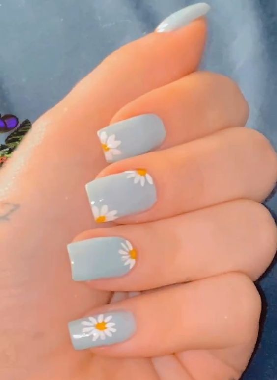 Pastel Blue With Flowers