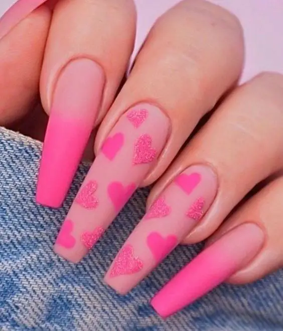 Pink Matte Coffins With Hearts 
