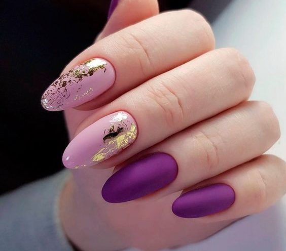 Pink Matte Nails With Gold Foil 