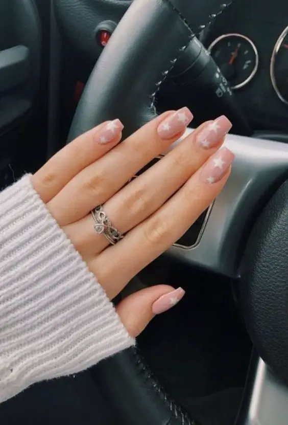 Pink Nails With Stars 