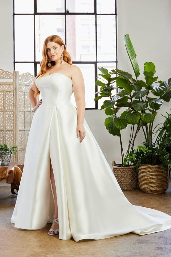 Pleated Front Slit Wedding Dress