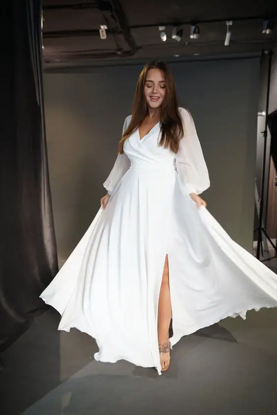 Plus Size White Side Slit Dress