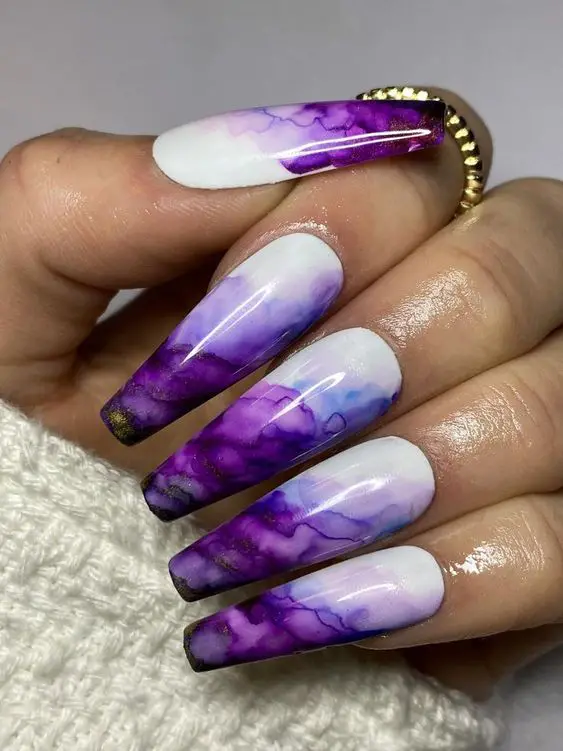 Purple Watercolor Nails 