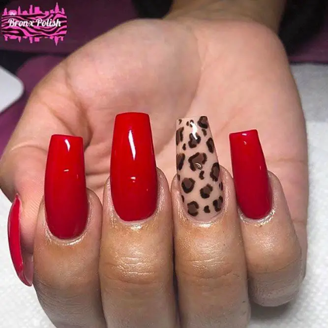Red Nails And Cheetah Print 