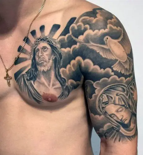 Religious Half Chest Tattoo