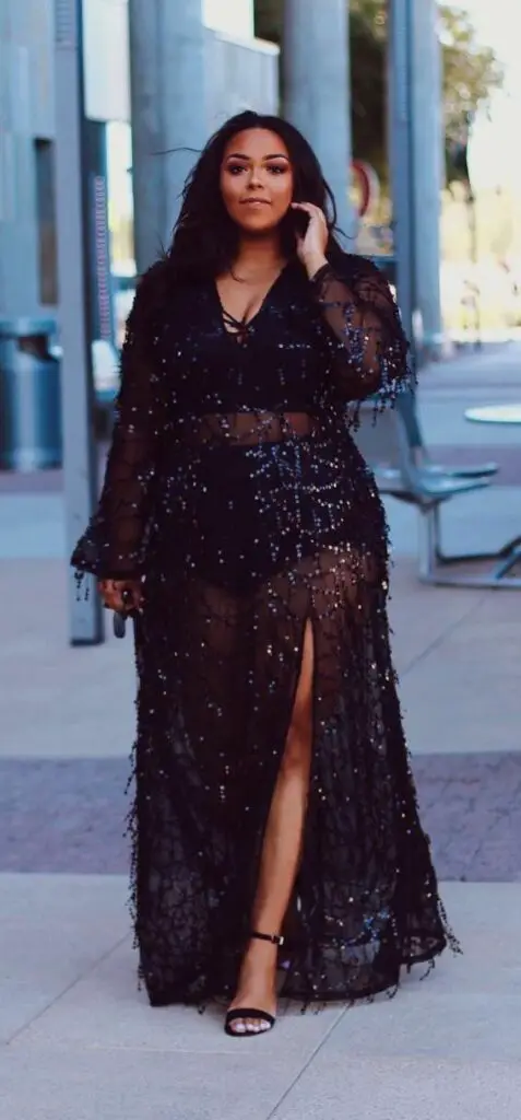 Sequined Plus Size Maxi Skirt With Solid Top