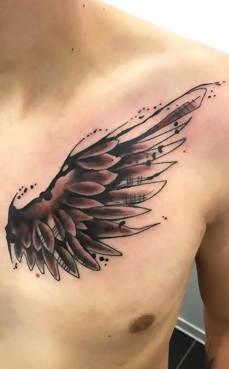 Single Wing Colorful Chest Tattoo