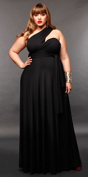 Solid Black Plus Size Floor Length Dress