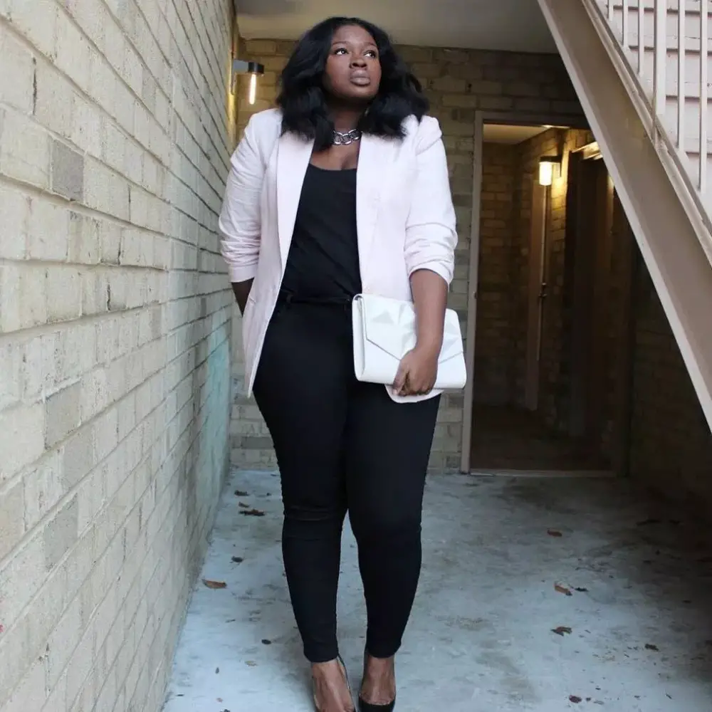 The Classic Black Outfit With Plus Size White Blazer