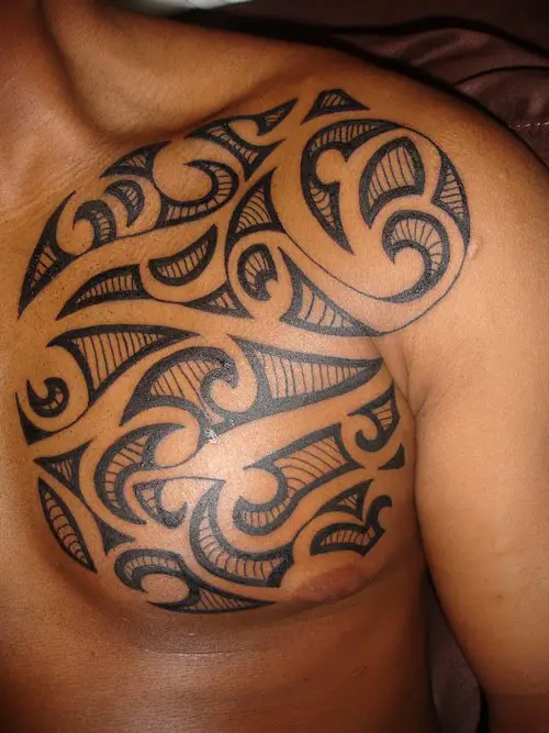 Tribal Half Chest Tattoo