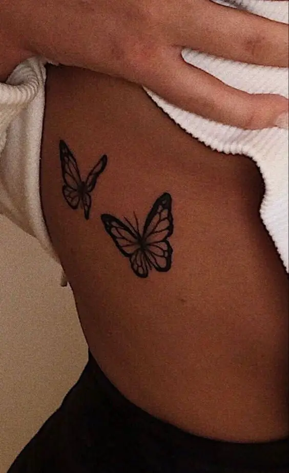 Two Butterflies Side Chest Tattoo