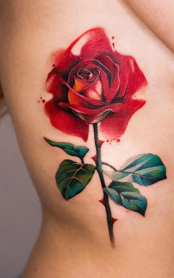 Watercolor Red Rose Tattoo