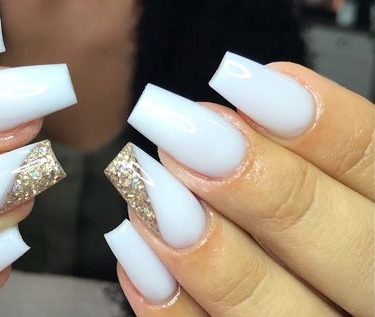 White Acrylics With Gold Glitter