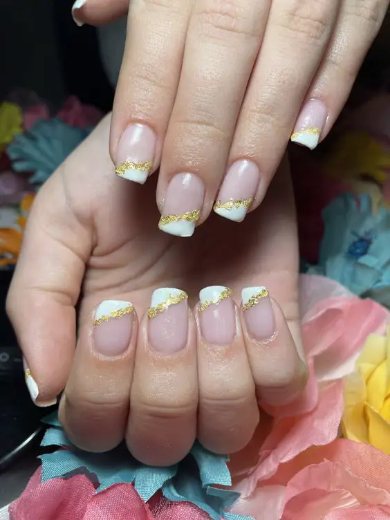 White French Tips With Gold Foil 