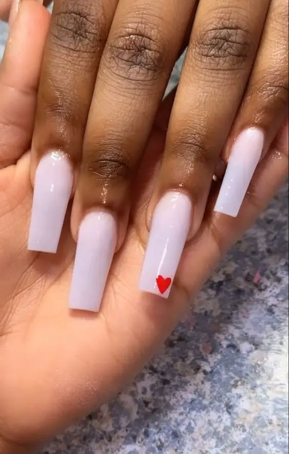White Nails With Single Heart 