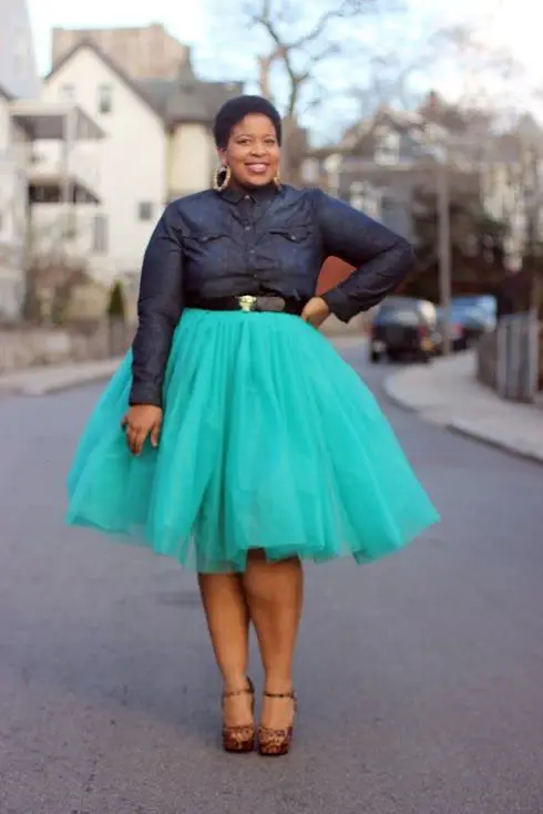 Tulle Skirt With Plus Size Denim Shirt