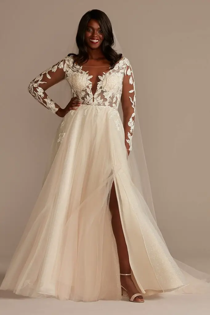 White Wedding Dress With Net Sleeves