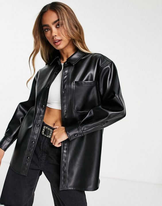 Oversized Leather Shirt With Bra Top
