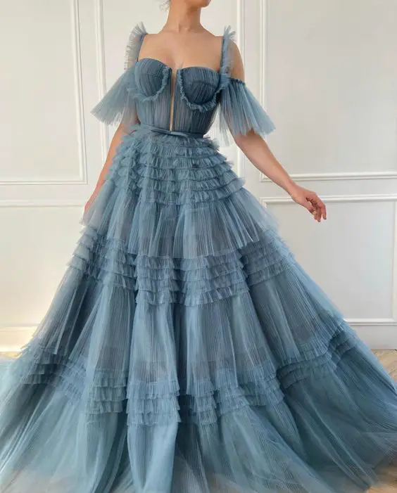 Blue Ruffled Ethereal Gown