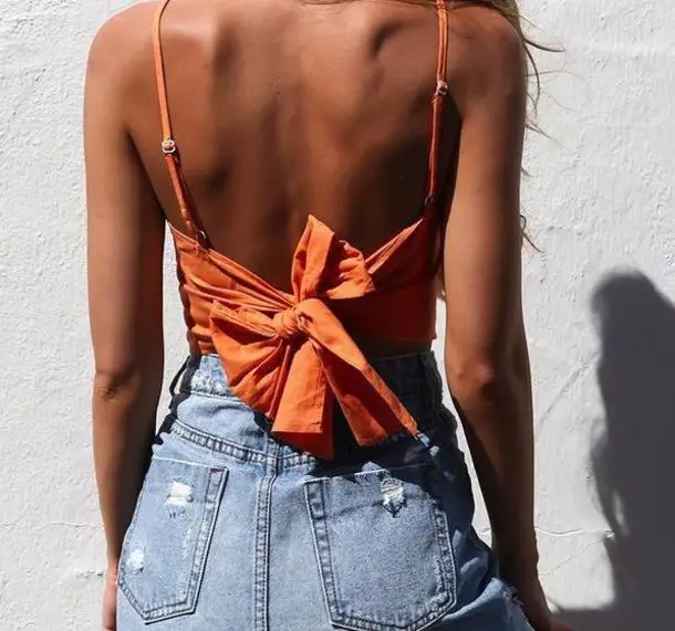 Denim Shorts With Backless Knot Top And Boots