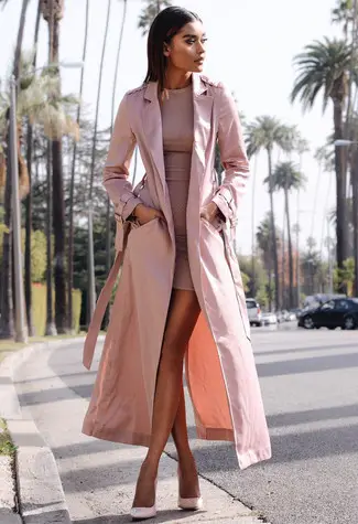 High Neck Bodycon Dress With Oversized Trenchcoat