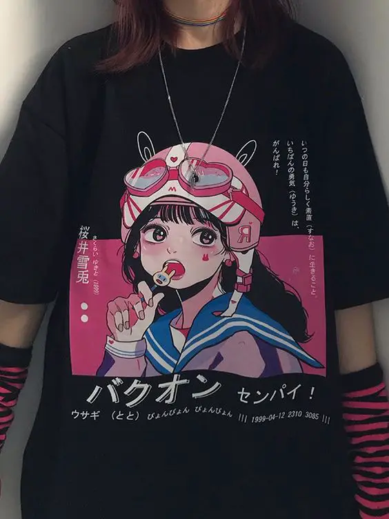 Oversized Anime Printed T-Shirt