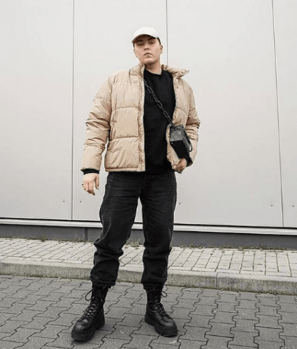 Oversized Beige Puffer Jacket With All Black Outfit