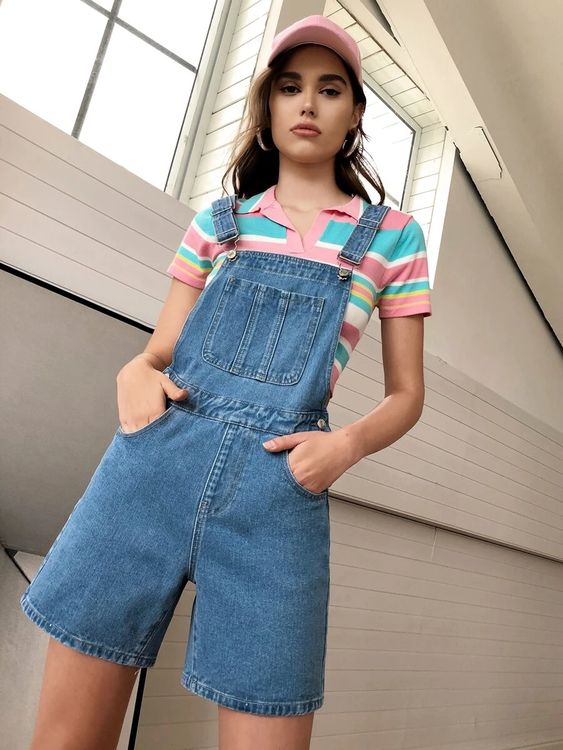 Oversized Romper Dungaree With T-Shirt