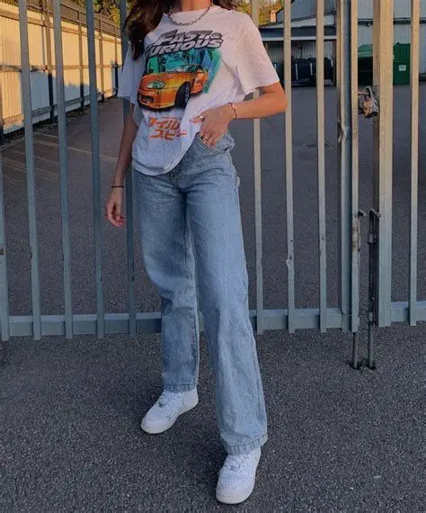 Bell Bottom Pants With Graphic Tee