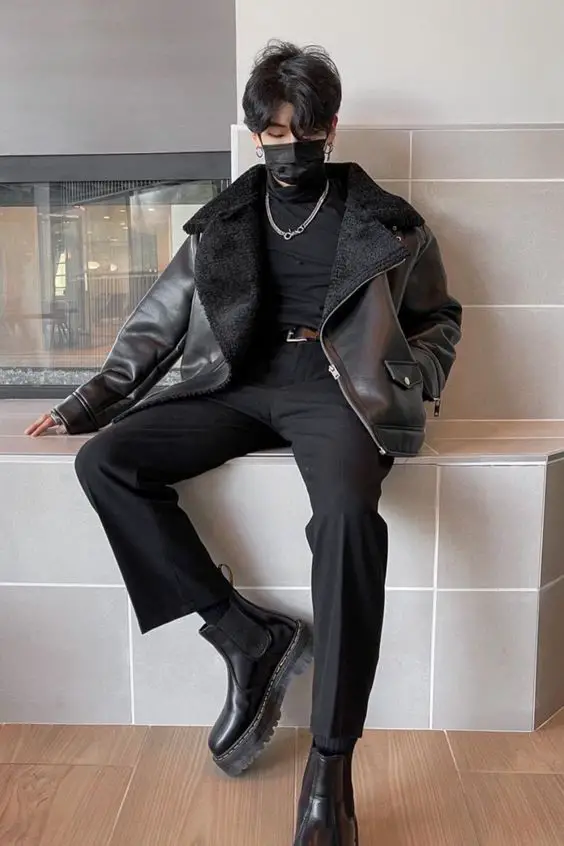 Black Monochrome Aesthetic Look With Leather Jacket