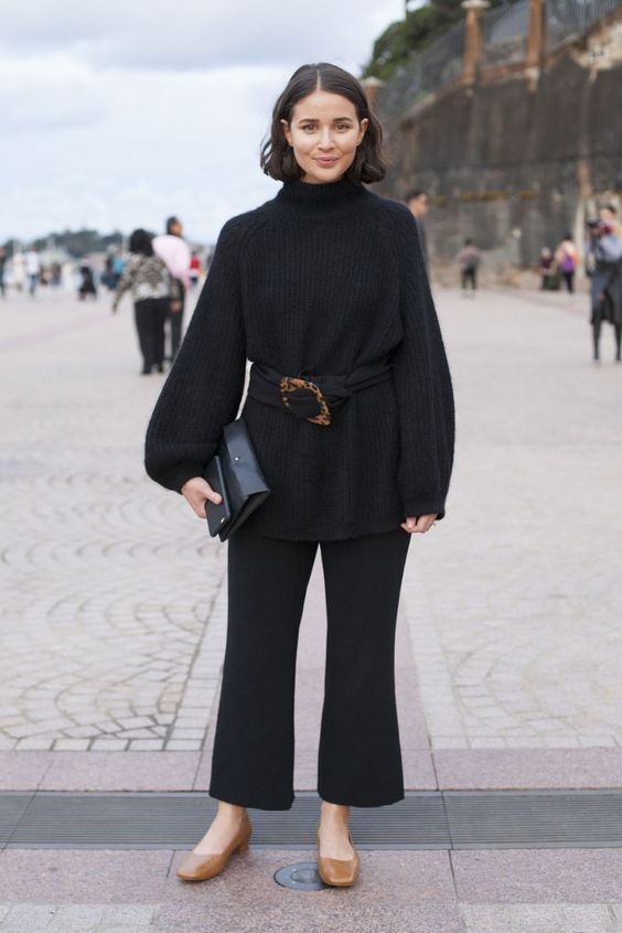 Black Oversized Sweater With Black Bootcut Pants