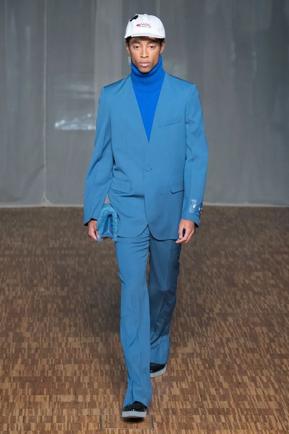Blue Monochromatic Look With Oversized Jacket