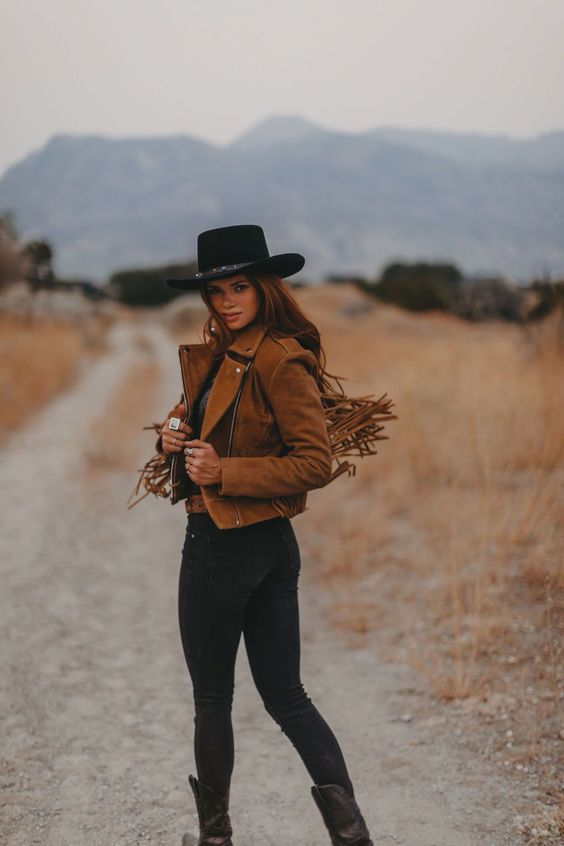 Brown Vintage Cowgirl Jacket With Black Jeans