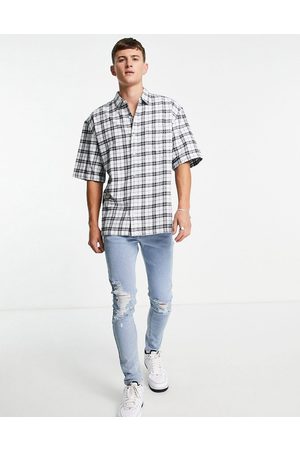 Checkered Oversized Button Down Shirt With Ripped Jeans