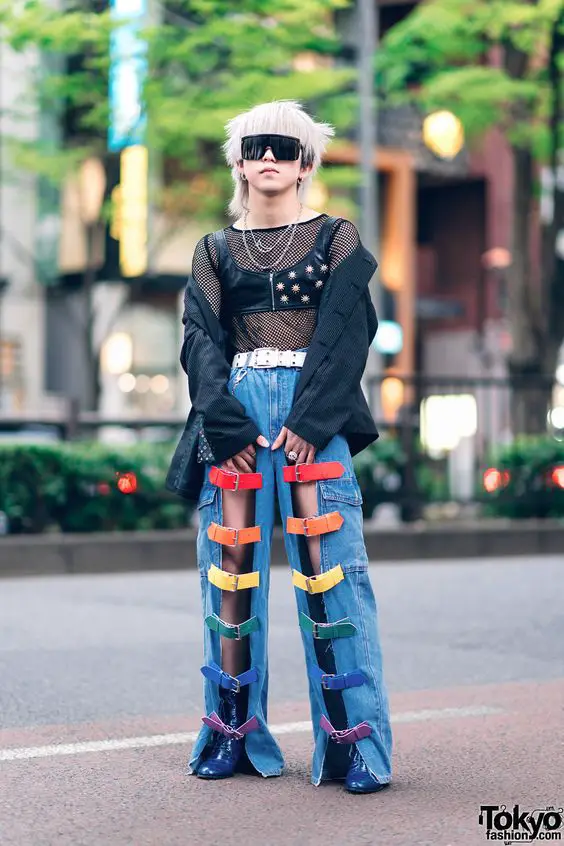 Colorful Cutout Jeans With Black Bra Top
