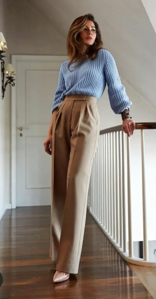Front Pleated Pants With Tucked Sweater