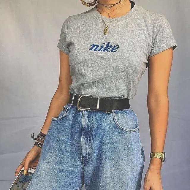 High Waisted Baggy Jeans With Cute Tee