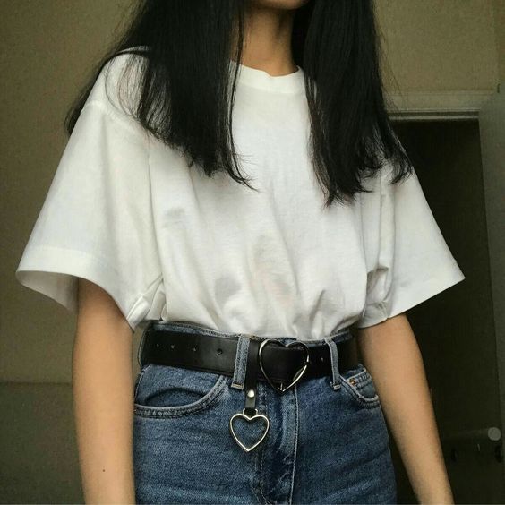 High Waisted Jeans With White Oversized T-Shirt