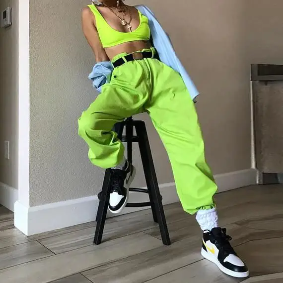 Neon Green Baggy Pants With Bra Top