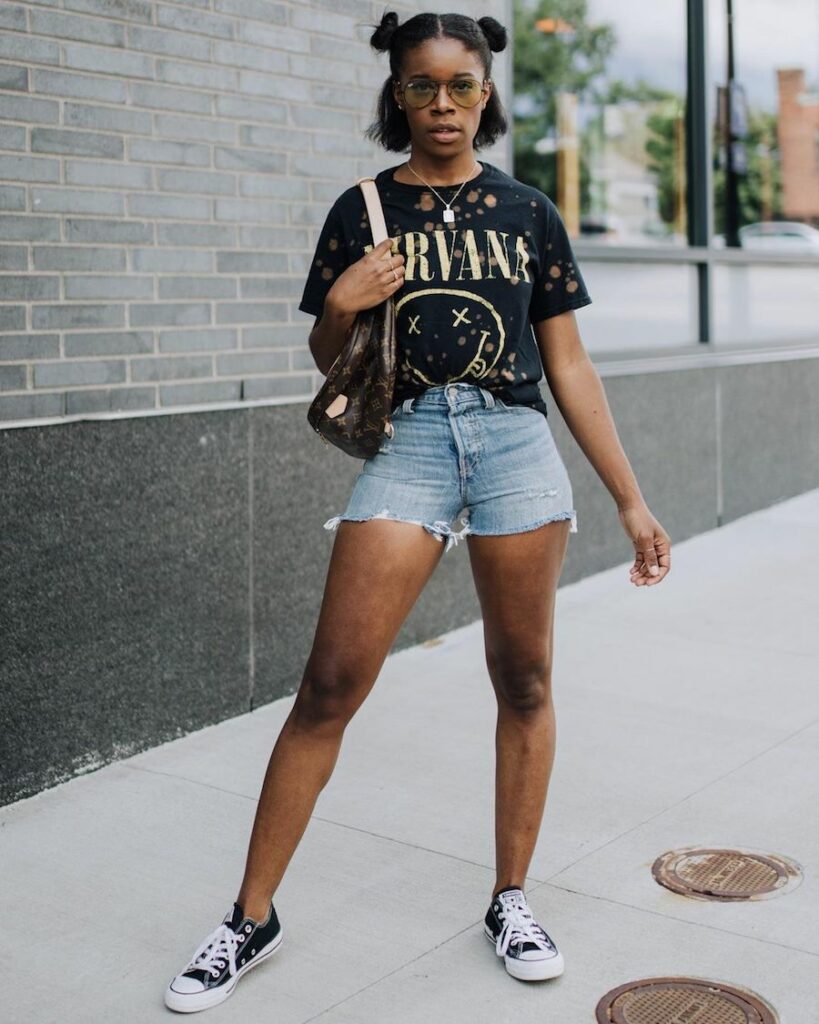 Oversized Graphic Tee With Denim Shorts
