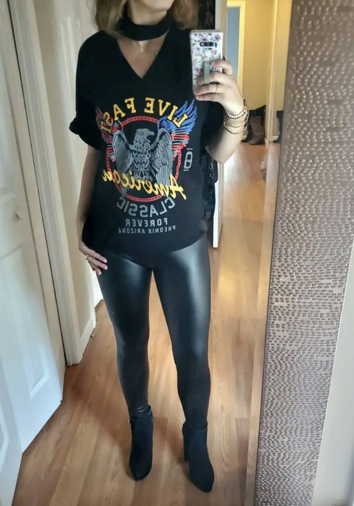 Oversized Band Shirt With Leather Pants